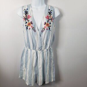 Blu Pepper Woman Short Romper Blue white embroidery Small Summer  S /  A215
